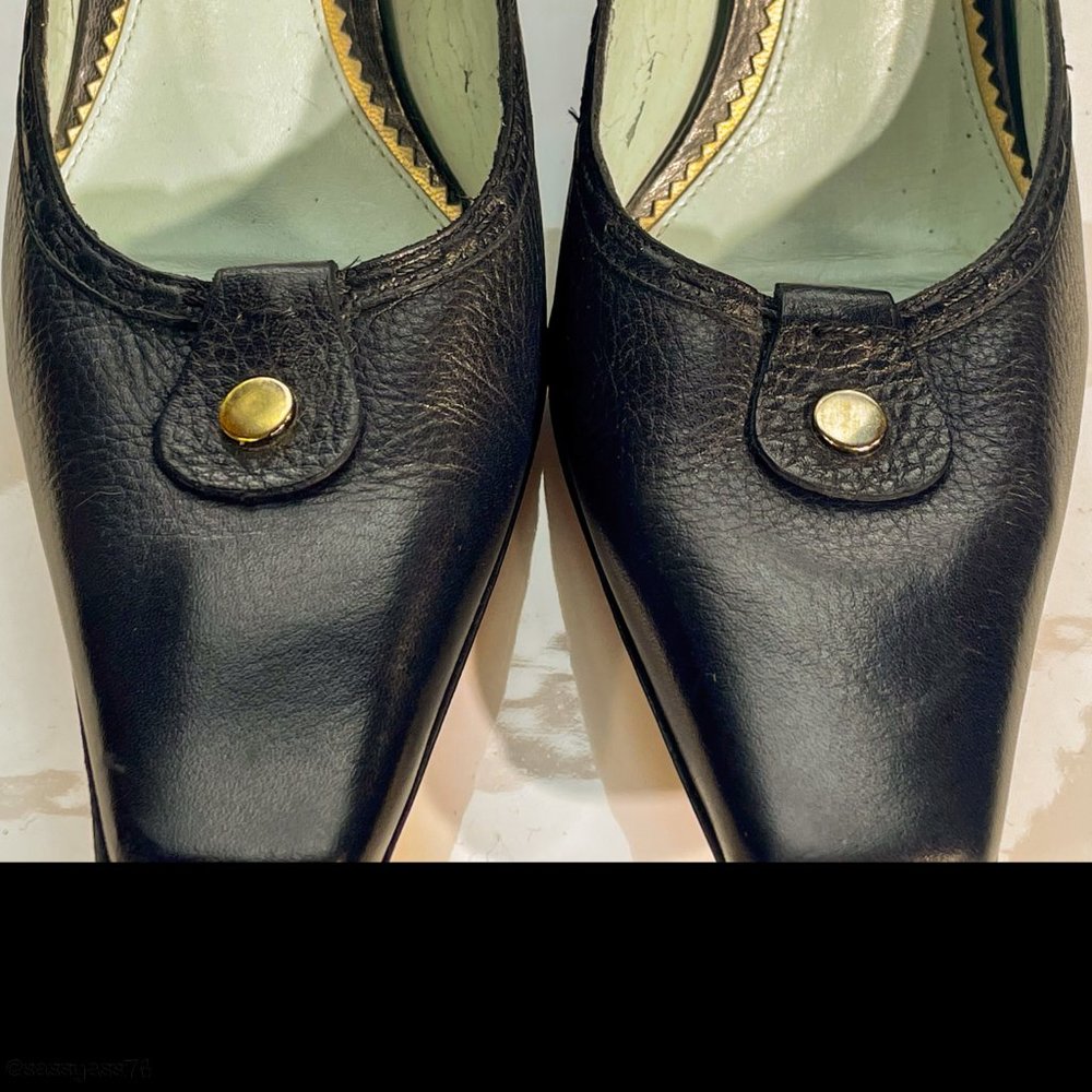 ⭐️HP⭐️VTG▪️ANTONIO MELANI▪️Dark Navy Gold Paneled Leather 'Mad Men' Heels - Picture 3 of 10